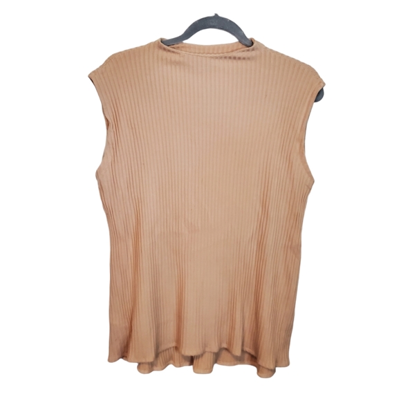 Eileen Fisher High Neckline Peach Ribbed Sleeveless Blouse - Picture 7 of 9